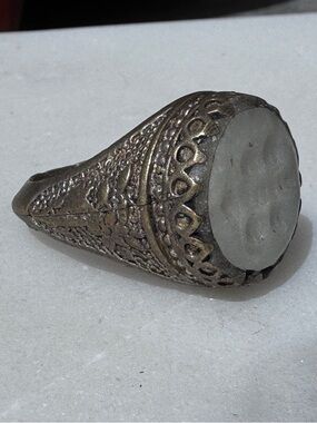 Vintage Carved Dragonfly Signet Ring in Aged Silver Tone